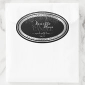 上品なブラックおよびシルバー製品の包装ラベル 楕円形シール (バッグ)