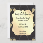 上品なブラックとゴールドの新年祝賀会 招待状 (正面)