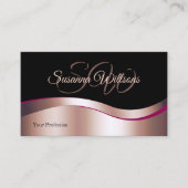 上品なブラックウェーブドバラ金ゴールドデコールとイニシャル 名刺 (正面)