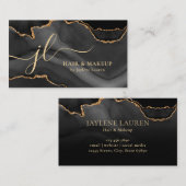 上品なブラックゴールドマーブルアゲートモノグラムスクリプト 名刺 (正面/裏面)