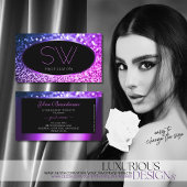 上品なブラックピンクパープルスパークルグリッターモノグラム 名刺