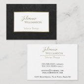 上品なブラックフェイクレザーと金ゴールドフレームエレガント 名刺 (正面/裏面)