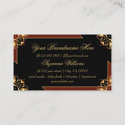 上品なブラックブラウン金ゴールド印象的で豪華 名刺 (裏面)