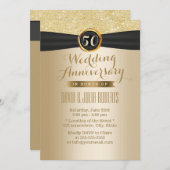 上品なブラックリボン ゴールド 50周年 結婚記念日 招待状 (正面/裏面)