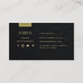 上品なブラック金ゴールドグレー幾何実在エスティト写真 名刺 (裏面)