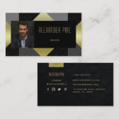 上品なブラック金ゴールドグレー幾何実在エスティト写真 名刺 (正面/裏面)