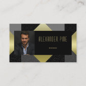 上品なブラック金ゴールドグレー幾何実在エスティト写真 名刺 (正面)