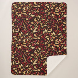 上品なブラック、ブルゴーニュ、金ゴールドのクリスマスリーフ シェルパブランケット