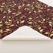 上品なブラック、ブルゴーニュ、金ゴールドのクリスマスリーフ シェルパブランケット (3/4)