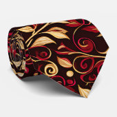 上品なブラック、ブルゴーニュ、金ゴールドのクリスマスリーフ ネクタイ (ロール)