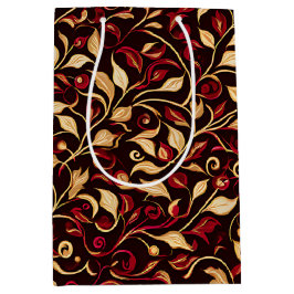 上品なブラック、ブルゴーニュ、金ゴールドクリスマスつる植物 ミディアムペーパーバッグ