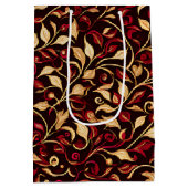 上品なブラック、ブルゴーニュ、金ゴールドクリスマスつる植物 ミディアムペーパーバッグ (裏面)