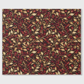 上品なブラック、ブルゴーニュ、金ゴールドクリスマスつる植物 ラッピングペーパー (フラット)