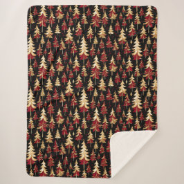 上品なブラック、ブルゴーニュ、金ゴールドクリスマスツリー シェルパブランケット