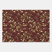 上品なブラック、ブルゴーニュ、金ゴールドクリスマスツリー ラッピングペーパーシート (正面2)