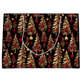 上品なブラック、ブルゴーニュ、金ゴールドクリスマスツリー ラージペーパーバッグ