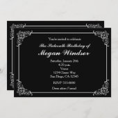 上品なブラック&ホワイトのエレガントパーティの招待状 招待状 (正面/裏面)