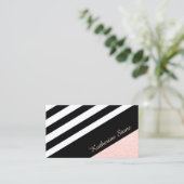 上品なブラック&ホワイトストライプバラ金ゴールドグリッター 名刺 (スタンド正面)