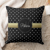 上品なブラック&ホワイト、点々のある金ゴールド・リボン・モノグラム クッション (ブランケット)