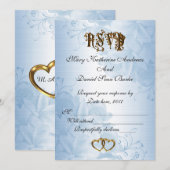 上品なブルーのサテン ウェディングへの返信 招待状 (正面/裏面)