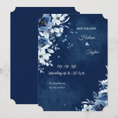 上品なブルーの結婚式のSave the Date招待状 セーブザデート (正面/裏面)