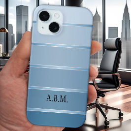 上品なブルーシルバーストライプのの電話ケース iPhone 15ケース