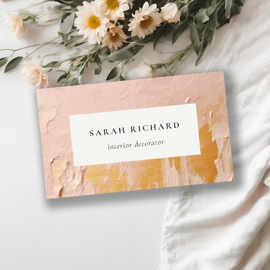 上品なブ芸術的ッシュピンク金ゴールド油絵を描テクスチャ 名刺