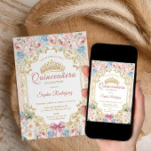 上品なプリンセスピンクブルーフローラキンセアニェラ 案内状