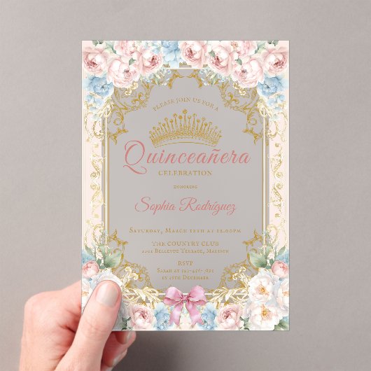 上品なプリンセスピンクボウフローラキンセアニェラ アクリル招待状 (インサイチュ (ポータブル))