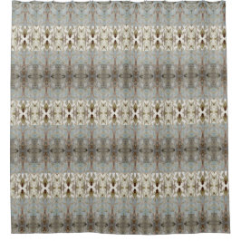 上品なプリントデザインとブルーグレー シャワーカーテン