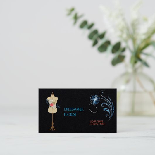上品なプレミアムブラック紙ドレスメーカーフローリスト コーリングカード (スタンド正面)