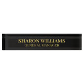 上品なプロフェッショナルブラック金ゴールドオフィスタイトル デスクネームプレート (正面)