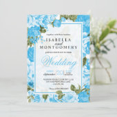 上品なベビーブルーフローラ結婚ズ 招待状 (スタンド正面)