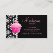 上品なベーカリーの名刺のカップケーキのダマスク織のピンクBl 名刺 (裏面)