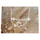 上品なベージュとフラッシュのボヘミアンフラワーブライダルシャワー ラージペーパーバッグ (正面)