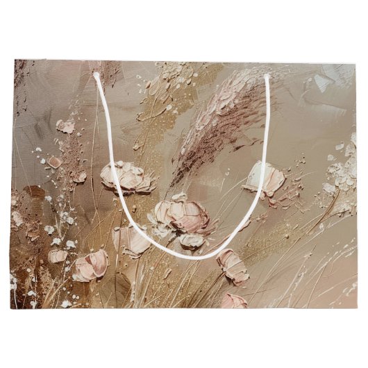 上品なベージュとフラッシュのボヘミアンフラワーブライダルシャワー ラージペーパーバッグ (裏面)