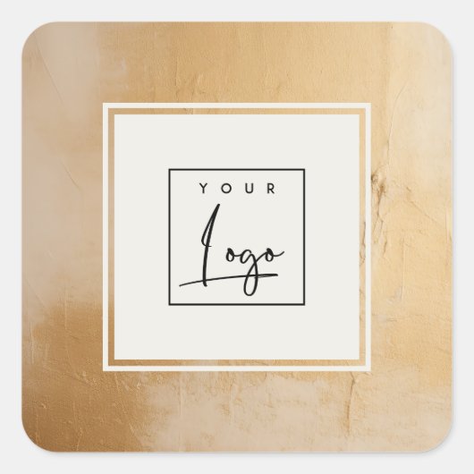 上品なベージュ芸術的金ゴールド油絵を描テクスチャのロゴ スクエアシール (正面)