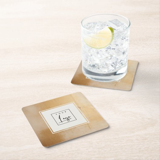 上品なベージュ芸術的金ゴールド油絵を描テクスチャのロゴ スクエアペーパーコースター (インサイチュ)