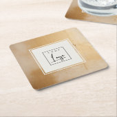 上品なベージュ芸術的金ゴールド油絵を描テクスチャのロゴ スクエアペーパーコースター (アングル)