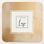 上品なベージュ芸術的金ゴールド油絵を描テクスチャのロゴ スクエアペーパーコースター (正面)