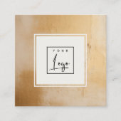 上品なベージュ芸術的金ゴールド油絵を描テクスチャのロゴ スクエア名刺 (正面)