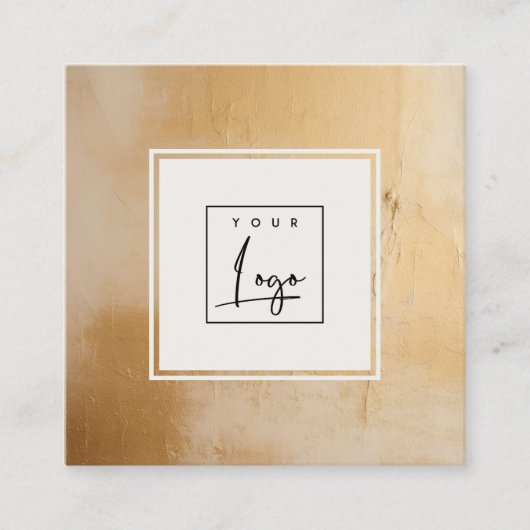 上品なベージュ芸術的金ゴールド油絵を描テクスチャのロゴ スクエア名刺 (正面)