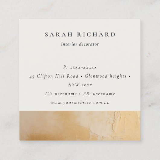上品なベージュ芸術的金ゴールド油絵を描テクスチャのロゴ スクエア名刺 (裏面)