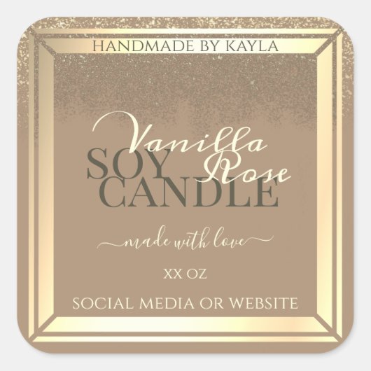 上品なベージュ製品パッケージラベル金ゴールドフレーム スクエアシール (正面)