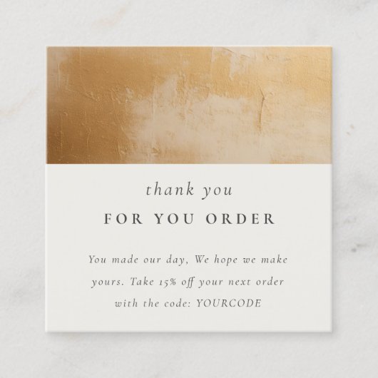 上品なベージュ金ゴールド絵を描油テクスチャー スクエア名刺 (正面)