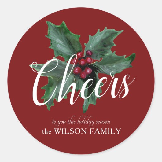 上品なホリークリスマスステッカー ラウンドシール (正面)