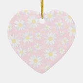上品なホワイトデイジーフラワーズボタニカルピンクデザイン セラミックオーナメント (正面)