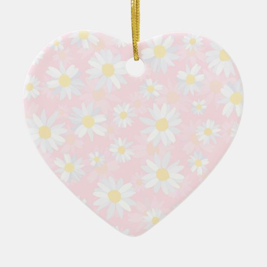 上品なホワイトデイジーフラワーズボタニカルピンクデザイン セラミックオーナメント (正面)