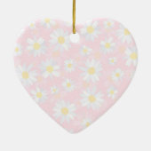 上品なホワイトデイジーフラワーズボタニカルピンクデザイン セラミックオーナメント (裏面)