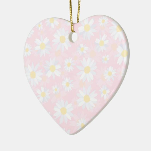 上品なホワイトデイジーフラワーズボタニカルピンクデザイン セラミックオーナメント (左)